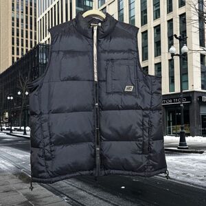SIDEOUT Men's XXL Down Puffer Vest Navy Blue Full Zip Pockets Nylon Shell